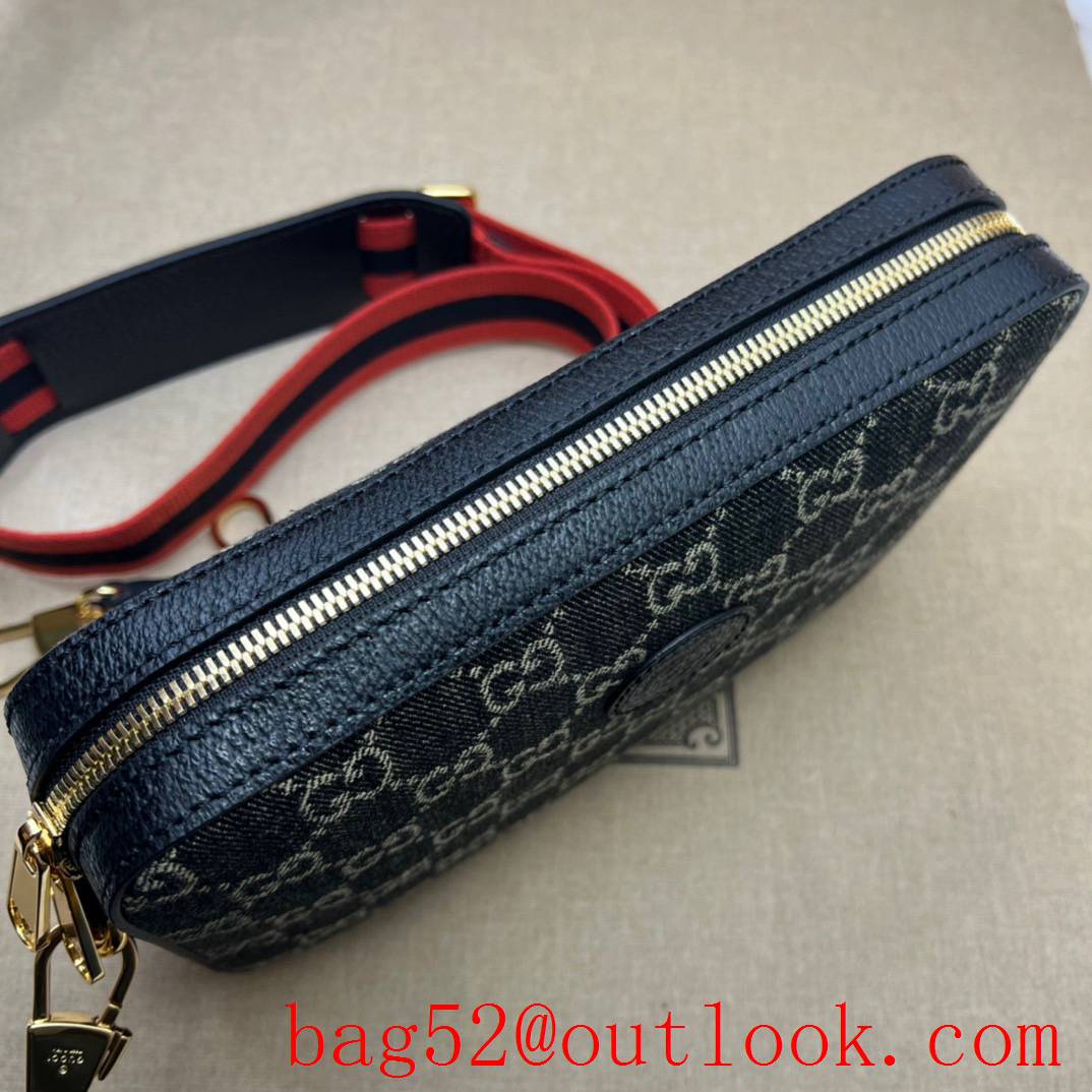 Gucci black denim red strap shoulder crossbody bag