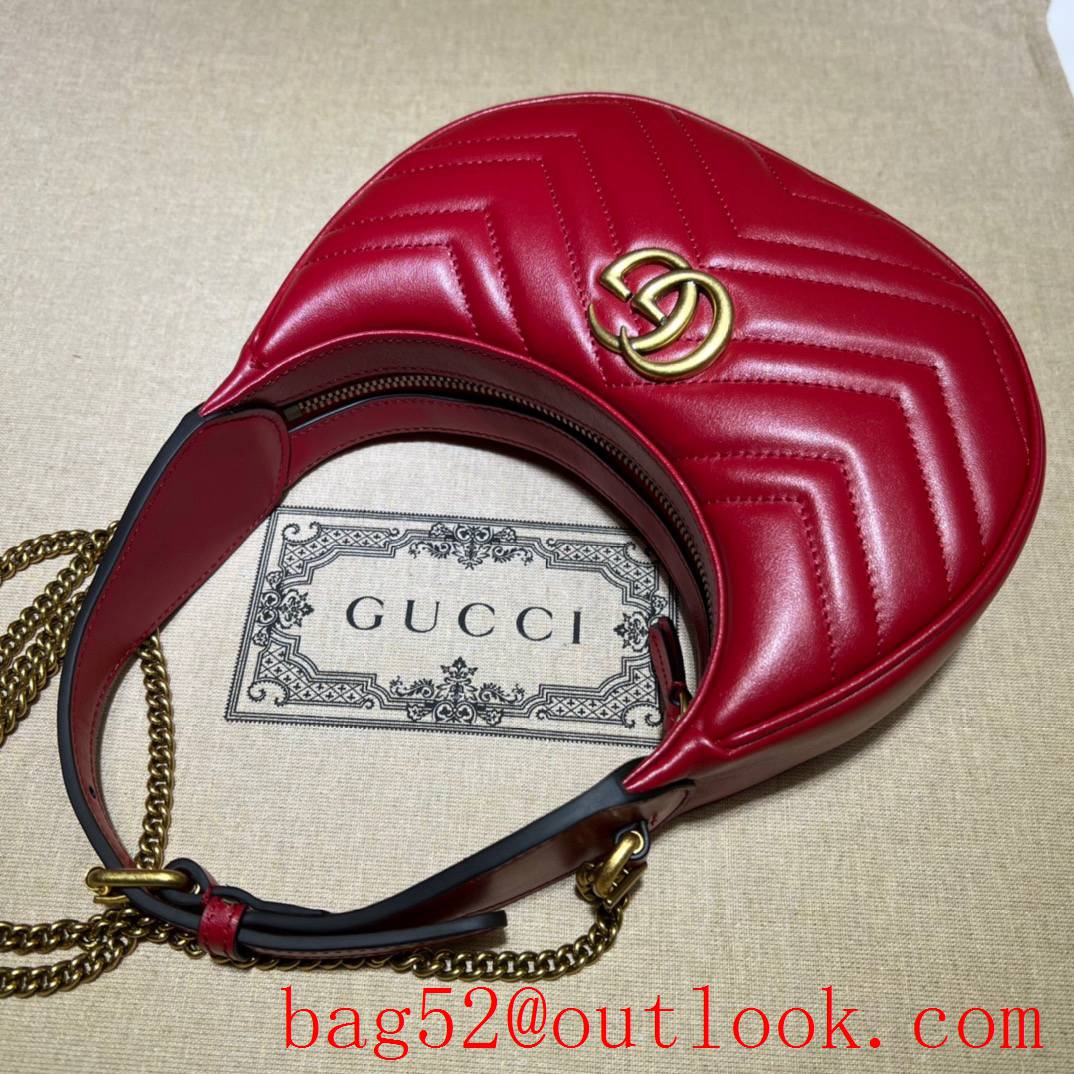 Gucci red color GG Marmont half-moon mini bag