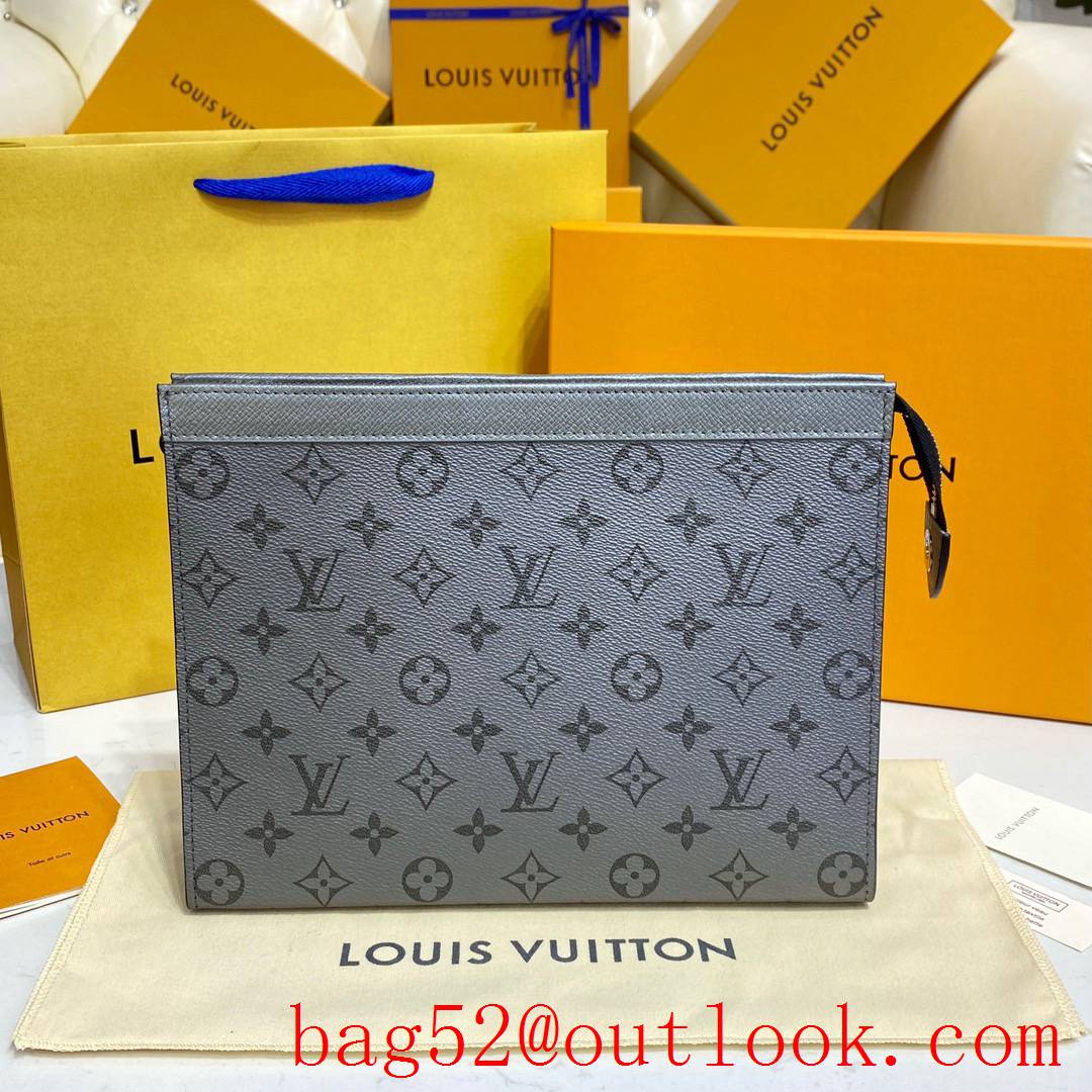 Louis Vuitton LV Men Pochette Voyage Clutch Bag with Monogram Canvas M30840 Gray