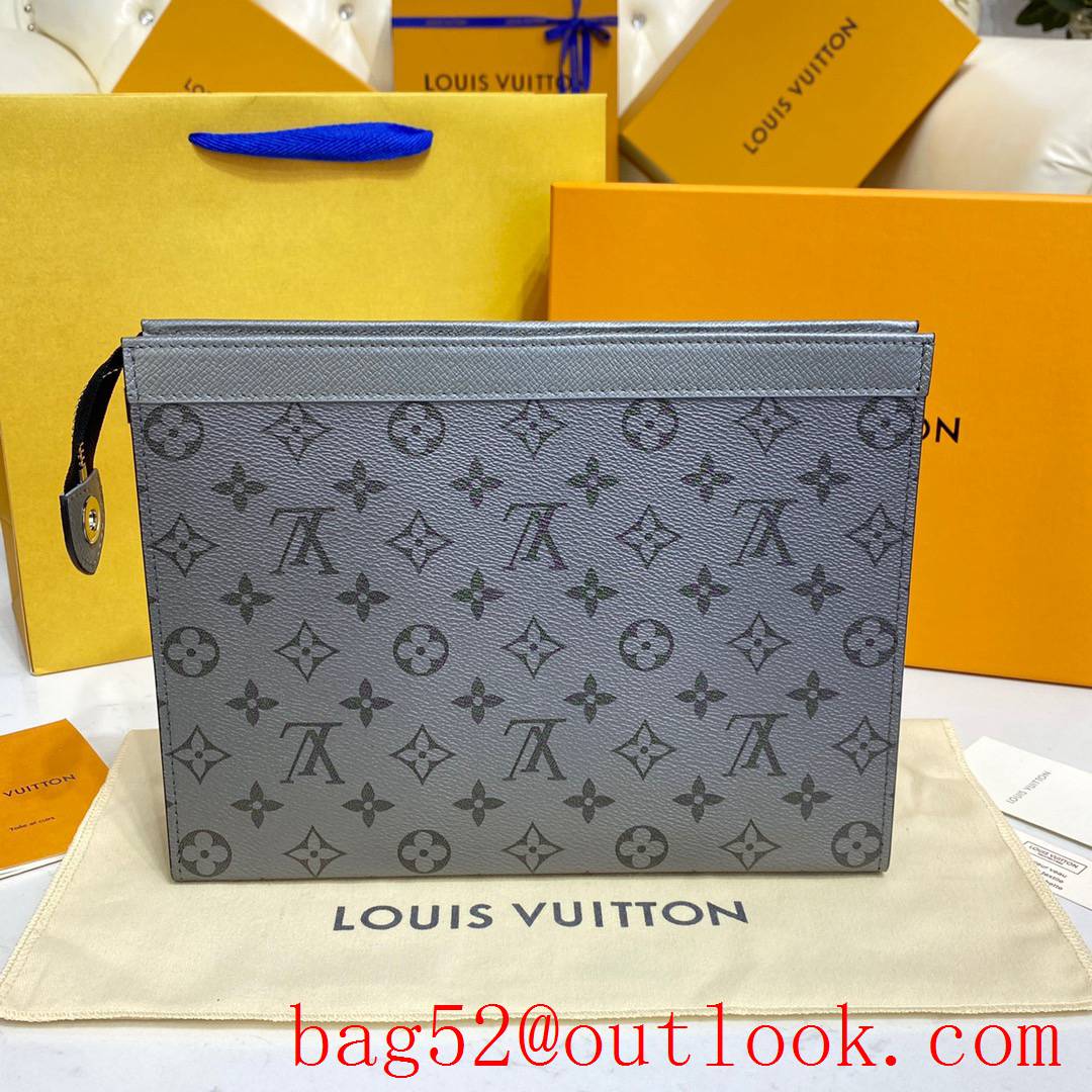 Louis Vuitton LV Men Pochette Voyage Clutch Bag with Monogram Canvas M30840 Gray