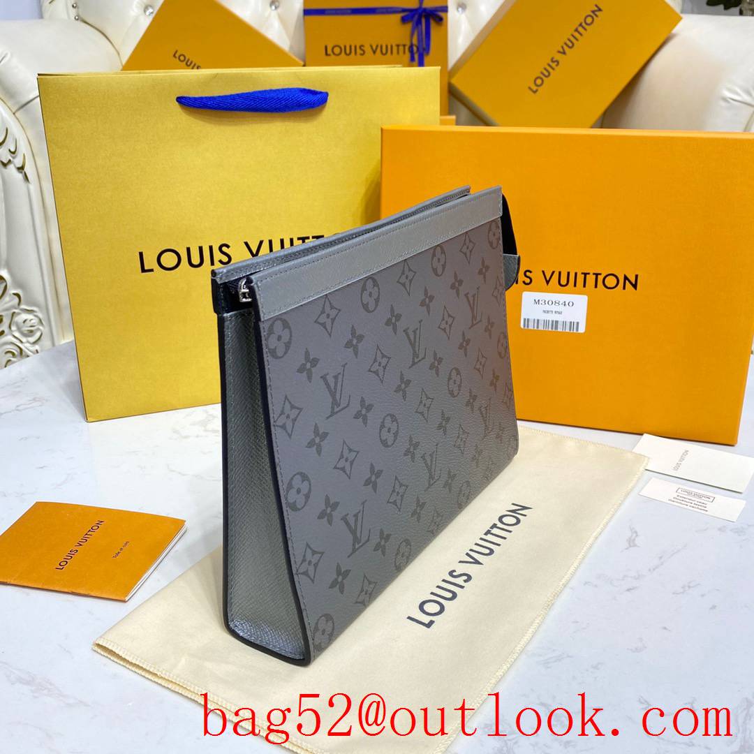 Louis Vuitton LV Men Pochette Voyage Clutch Bag with Monogram Canvas M30840 Gray