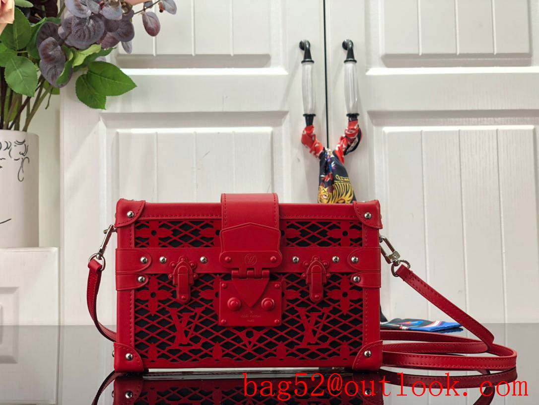 Louis Vuitton LV Petite Malle Monogram Lace Shoulder Bag Handbag M20354 Red