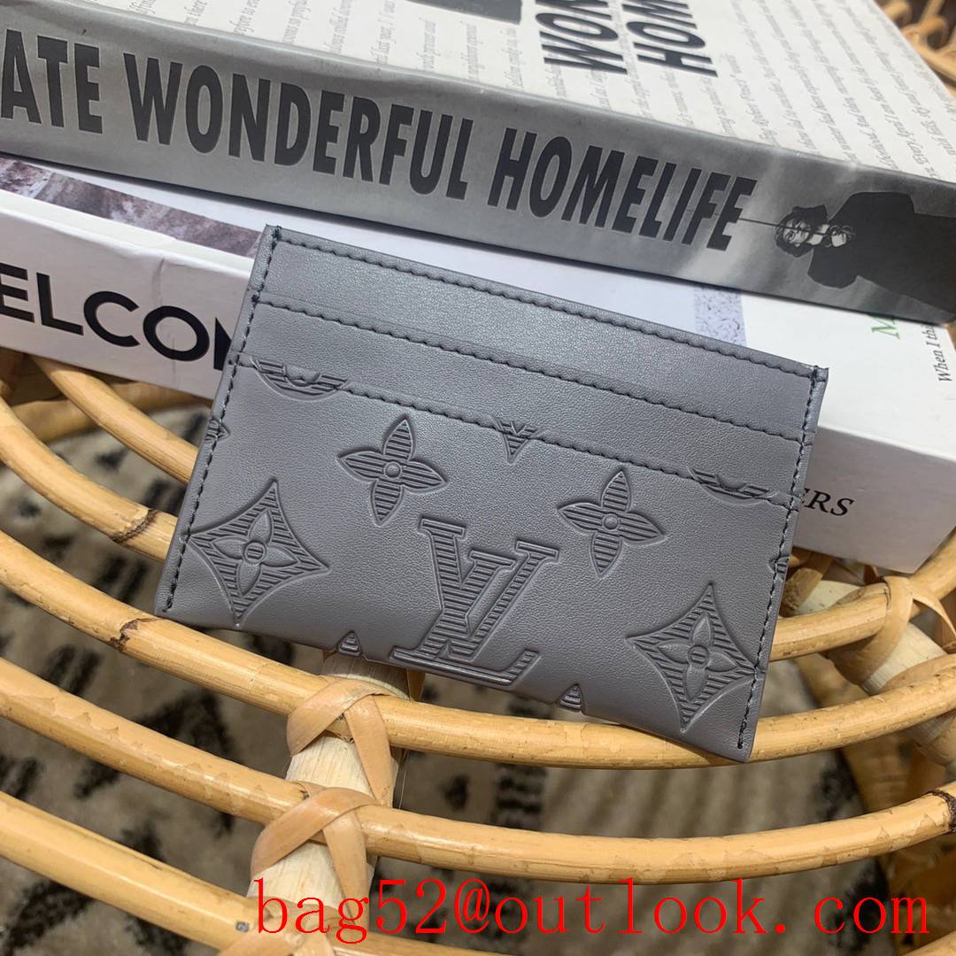 Louis Vuitton LV Men Monogram Shadow Leather Card Holder Purse Wallet M81381 Gray