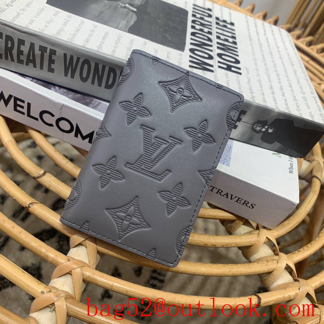 Louis Vuitton LV Men Monogram Shadow Leather Pocket Wallet Purse M81382 Gray