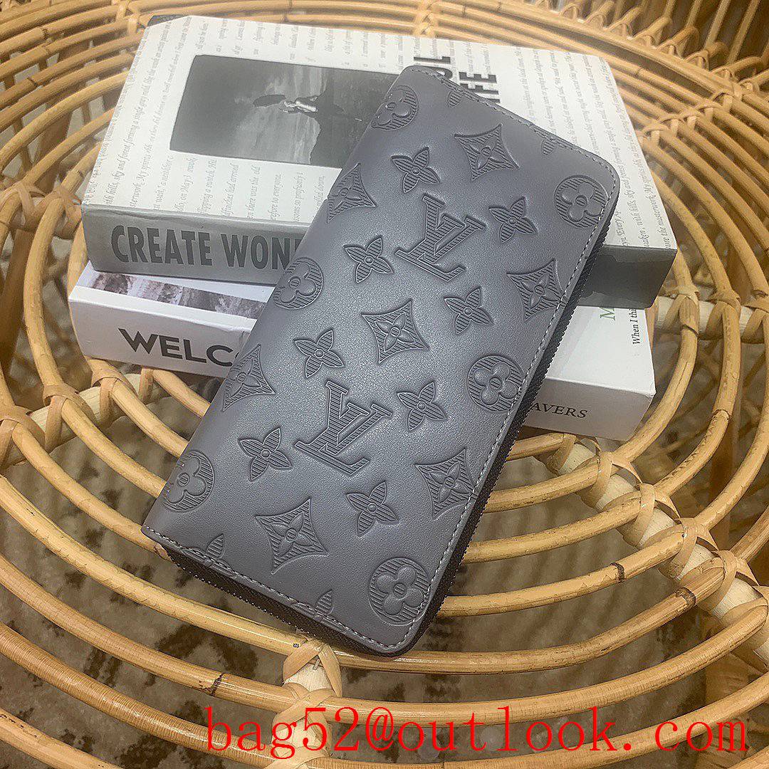 Louis Vuitton LV Men Monogram Shadow Leather Zippy Vertical Wallet Purse M81384 Gray