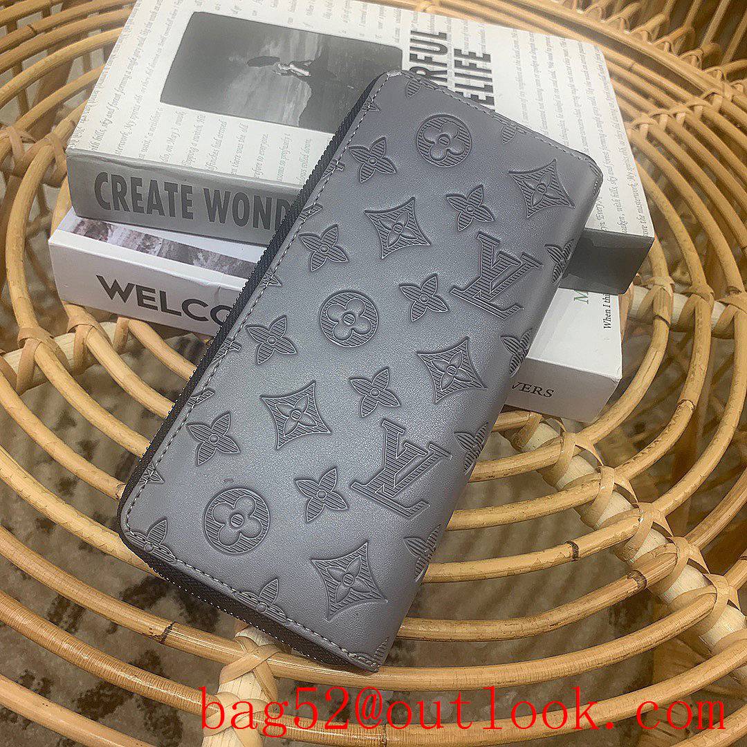 Louis Vuitton LV Men Monogram Shadow Leather Zippy Vertical Wallet Purse M81384 Gray