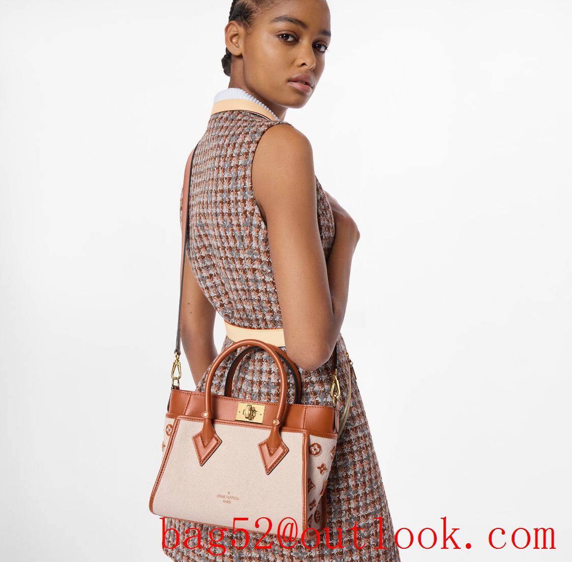 Louis Vuitton LV Monogram Canvas On My Side Small Tote Bag Handbag M59905 Brown