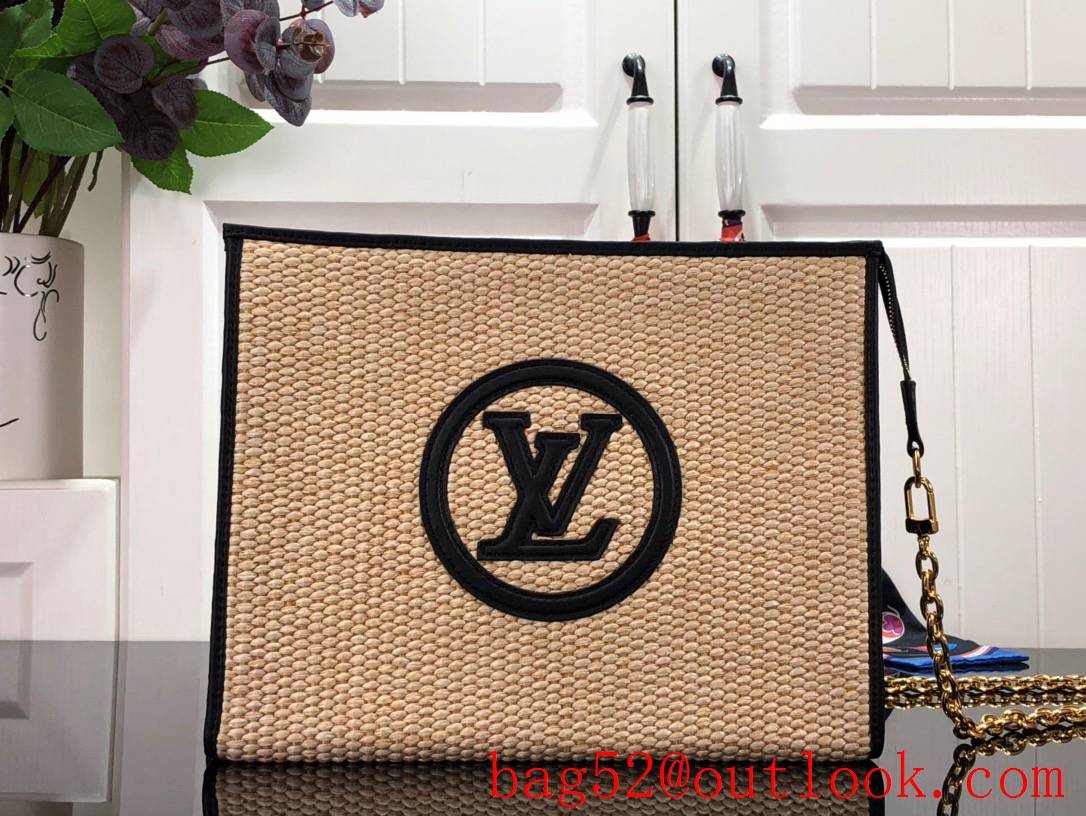 Louis Vuitton LV Monogram Raffia Toiletry Pouch On Chain Bag Clutch Handbag M81366 Black