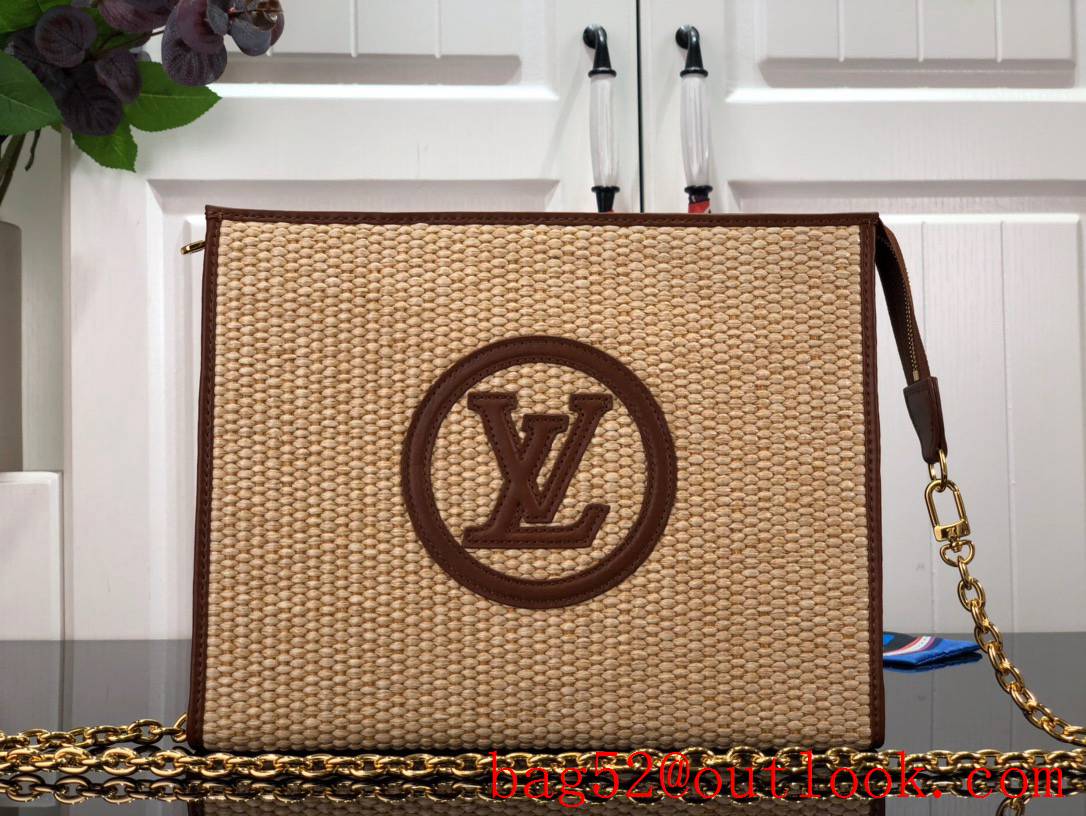 Louis Vuitton LV Monogram Raffia Toiletry Pouch On Chain Bag Clutch Handbag M81366 Brown