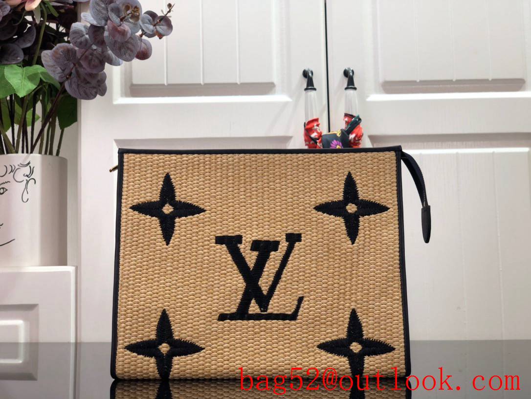 Louis Vuitton LV Monogram Raffia Poche Toilette 26 Pouch Clutch Bag Handbag M80352 Black