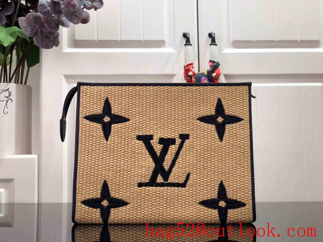 Louis Vuitton LV Monogram Raffia Poche Toilette 26 Pouch Clutch Bag Handbag M80352 Black