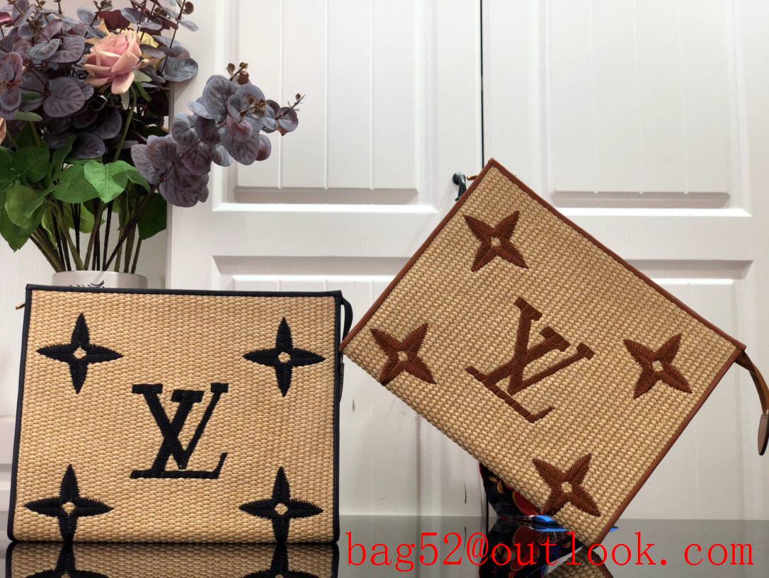 Louis Vuitton LV Monogram Raffia Poche Toilette 26 Pouch Clutch Bag Handbag M80352 Black