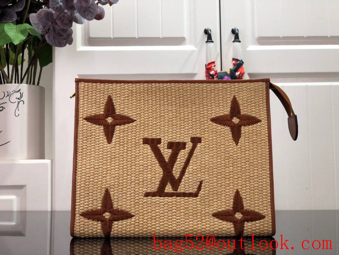 Louis Vuitton LV Monogram Raffia Poche Toilette 26 Pouch Clutch Bag Handbag M80352 Brown