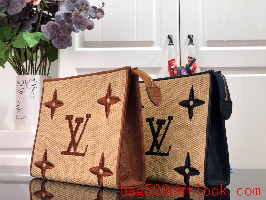 Louis Vuitton LV Monogram Raffia Poche Toilette 26 Pouch Clutch Bag Handbag M80352 Brown