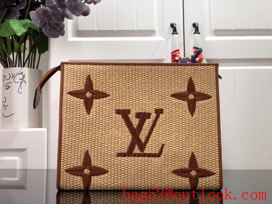 Louis Vuitton LV Monogram Raffia Poche Toilette 26 Pouch Clutch Bag Handbag M80352 Brown