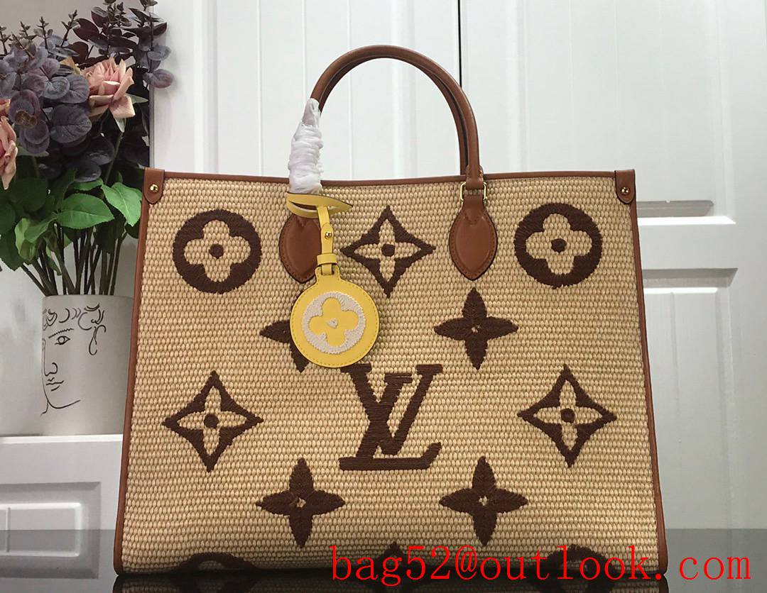 Louis Vuitton LV Monogram Raffia Onthego Large Tote Bag Handbag M57644 Brown