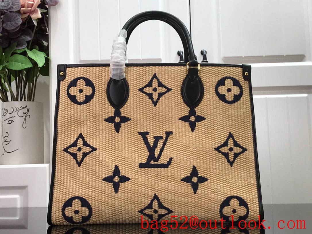 Louis Vuitton LV Monogram Raffia Onthego Medium Tote Bag Handbag M57723 Black