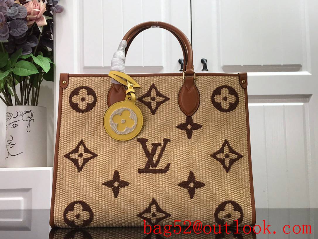 Louis Vuitton LV Monogram Raffia Onthego Medium Tote Bag Handbag M57723 Brown