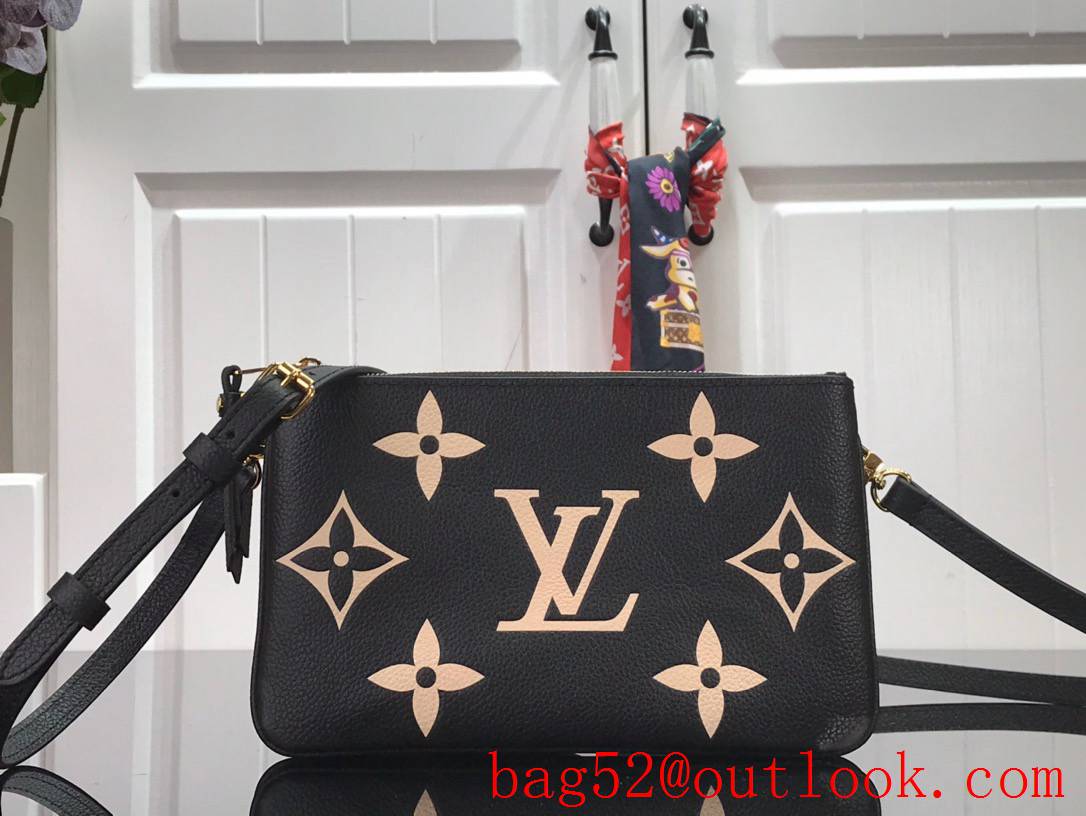 Louis Vuitton LV Double Zip Pochette Bag Handbag with Monogram Empreinte Leather M80084 Black