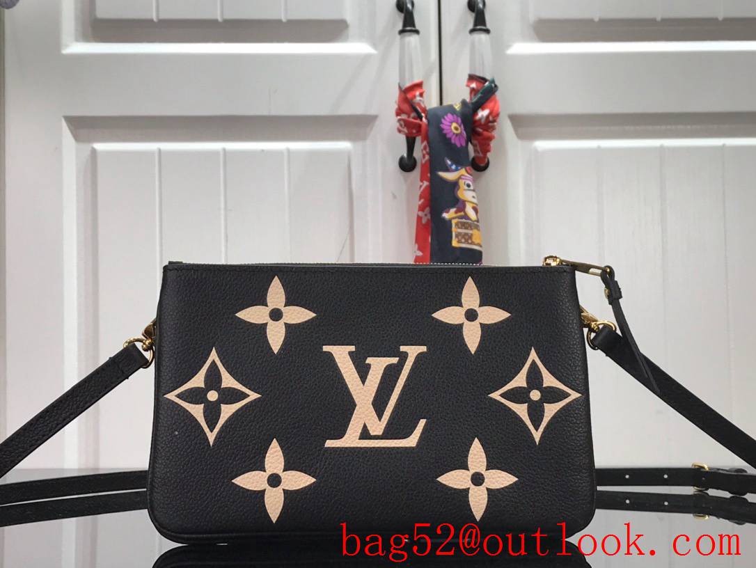 Louis Vuitton LV Double Zip Pochette Bag Handbag with Monogram Empreinte Leather M80084 Black