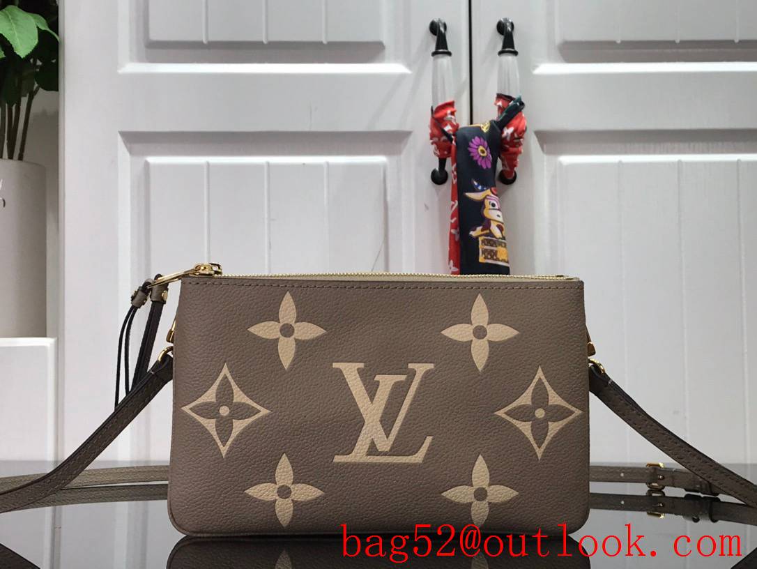 Louis Vuitton LV Double Zip Pochette Bag Handbag with Monogram Empreinte Leather M80084 Apricot