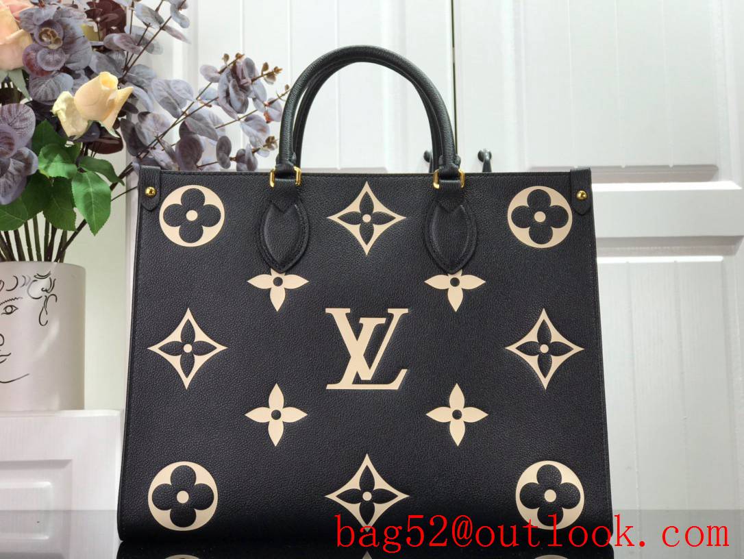 Louis Vuitton LV Monogram Empreinte Leather Onthego Medium Tote Bag Handbag M45495 Black