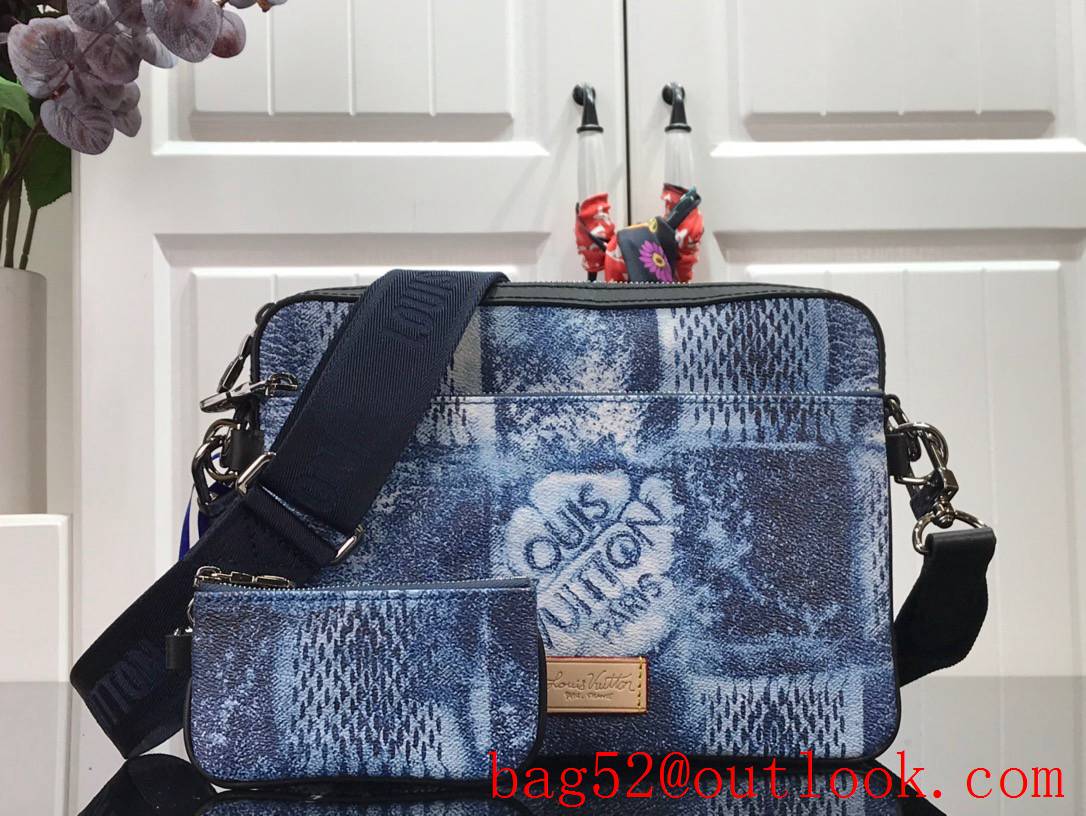 Louis Vuitton LV Men Trio Messenger Bag with Damier Salt Canvas N50068 Blue