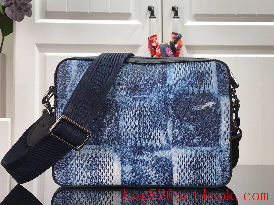 Louis Vuitton LV Men Trio Messenger Bag with Damier Salt Canvas N50068 Blue