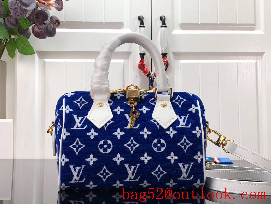 Louis Vuitton LV Match Monogram Velvet Speedy Bandouliere 20 Bag Handbag M20751 Blue