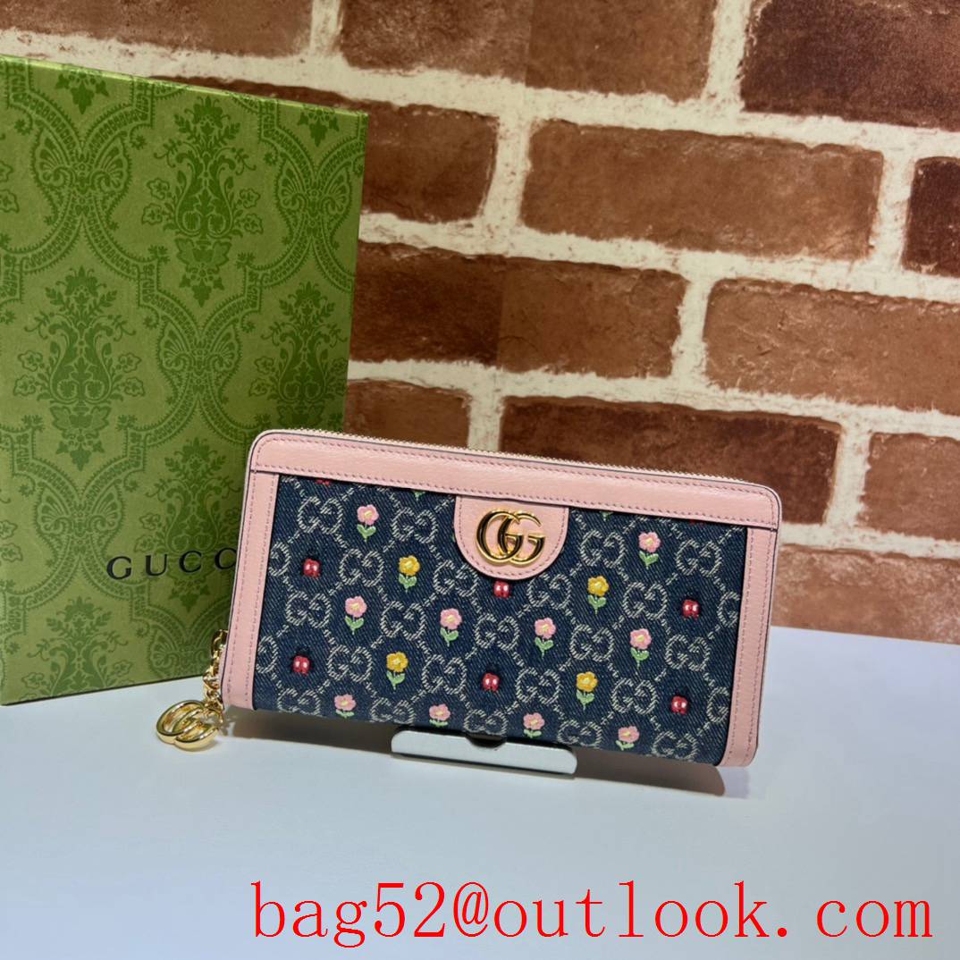 Gucci Ophidia Collection Full Zip Wallet pink with blue purse card holder