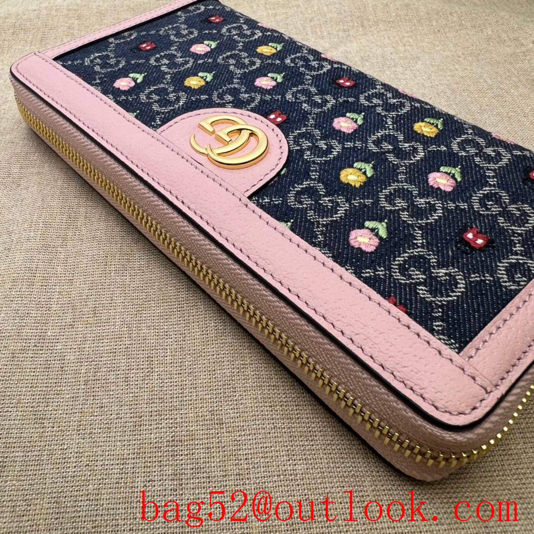 Gucci Ophidia Collection Full Zip Wallet pink with blue purse card holder