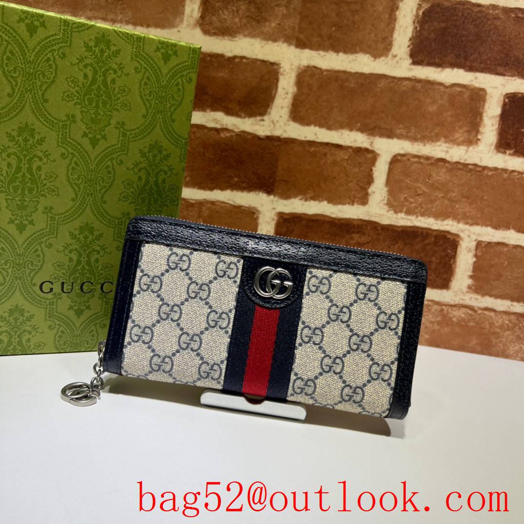 Gucci Ophidia Collection GG Full Zip Wallet navy blue handbag bag