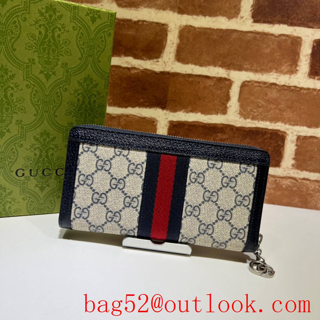 Gucci Ophidia Collection GG Full Zip Wallet navy blue handbag bag