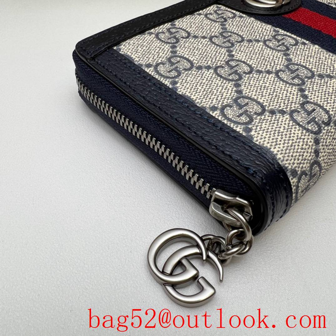 Gucci Ophidia Collection GG Full Zip Wallet navy blue handbag bag