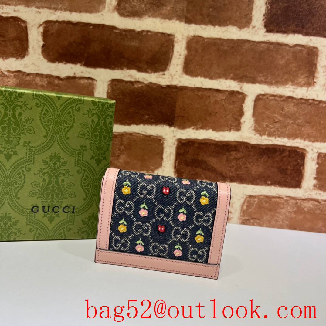 Gucci Ophidia series card holder purse pink with blue wallet