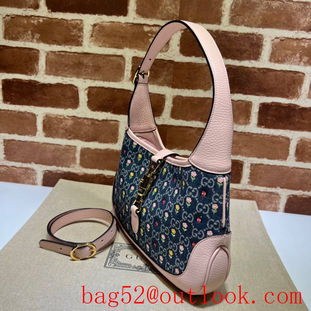 Gucci pink underarm small flowers shoulder handbag bag
