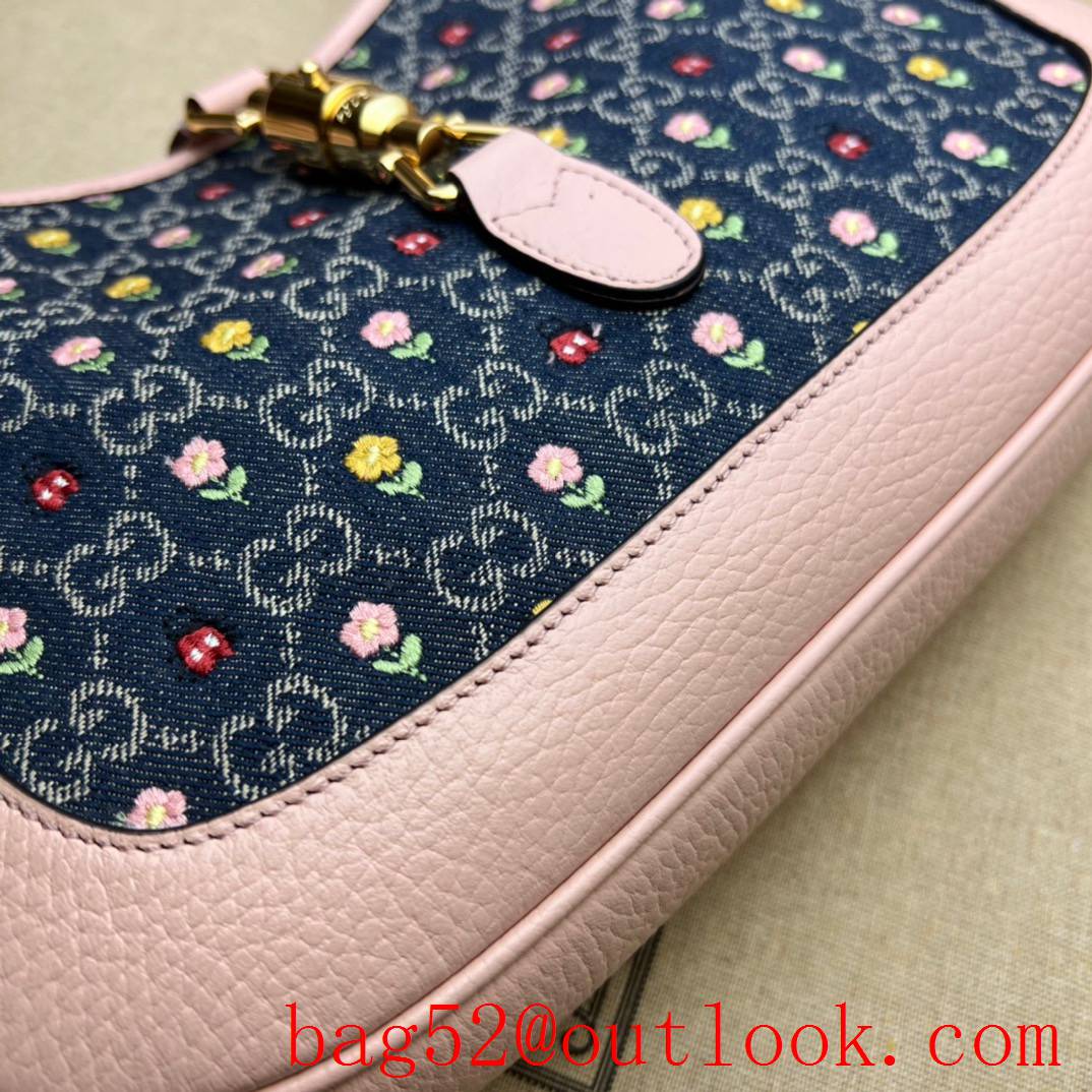 Gucci pink underarm small flowers shoulder handbag bag
