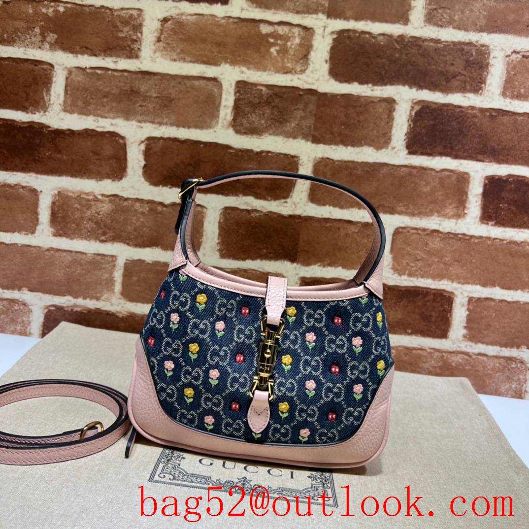 Gucci GG Denim Jackie 1961 Mini blue with pink handbag bag