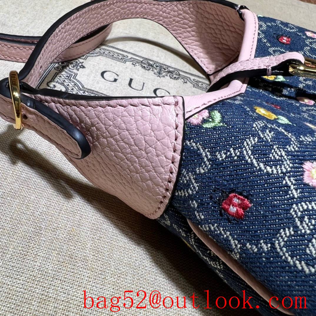 Gucci GG Denim Jackie 1961 Mini blue with pink handbag bag