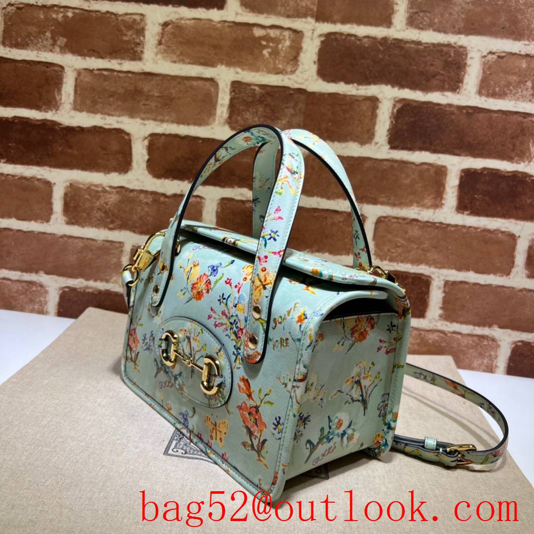 Gucci green flower print with Horsebit 1955 GG shoulder handbag bag