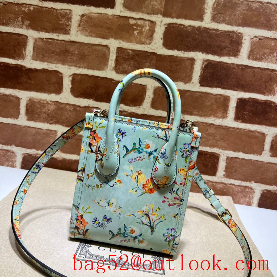Gucci green flower print with Horsebit 1955 GG shoulder vertical handbag bag