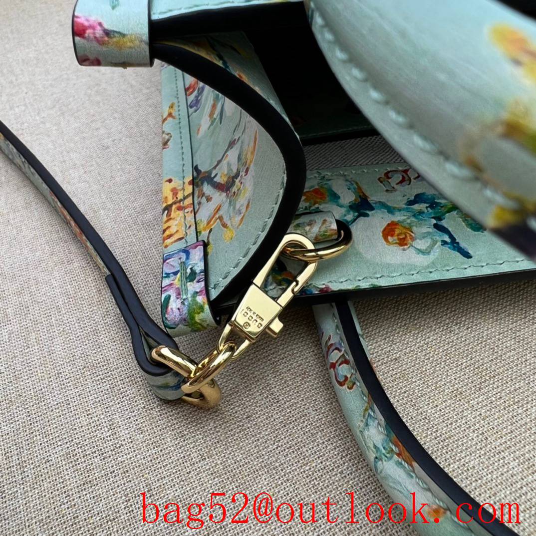 Gucci green flower print with Horsebit 1955 GG shoulder vertical handbag bag