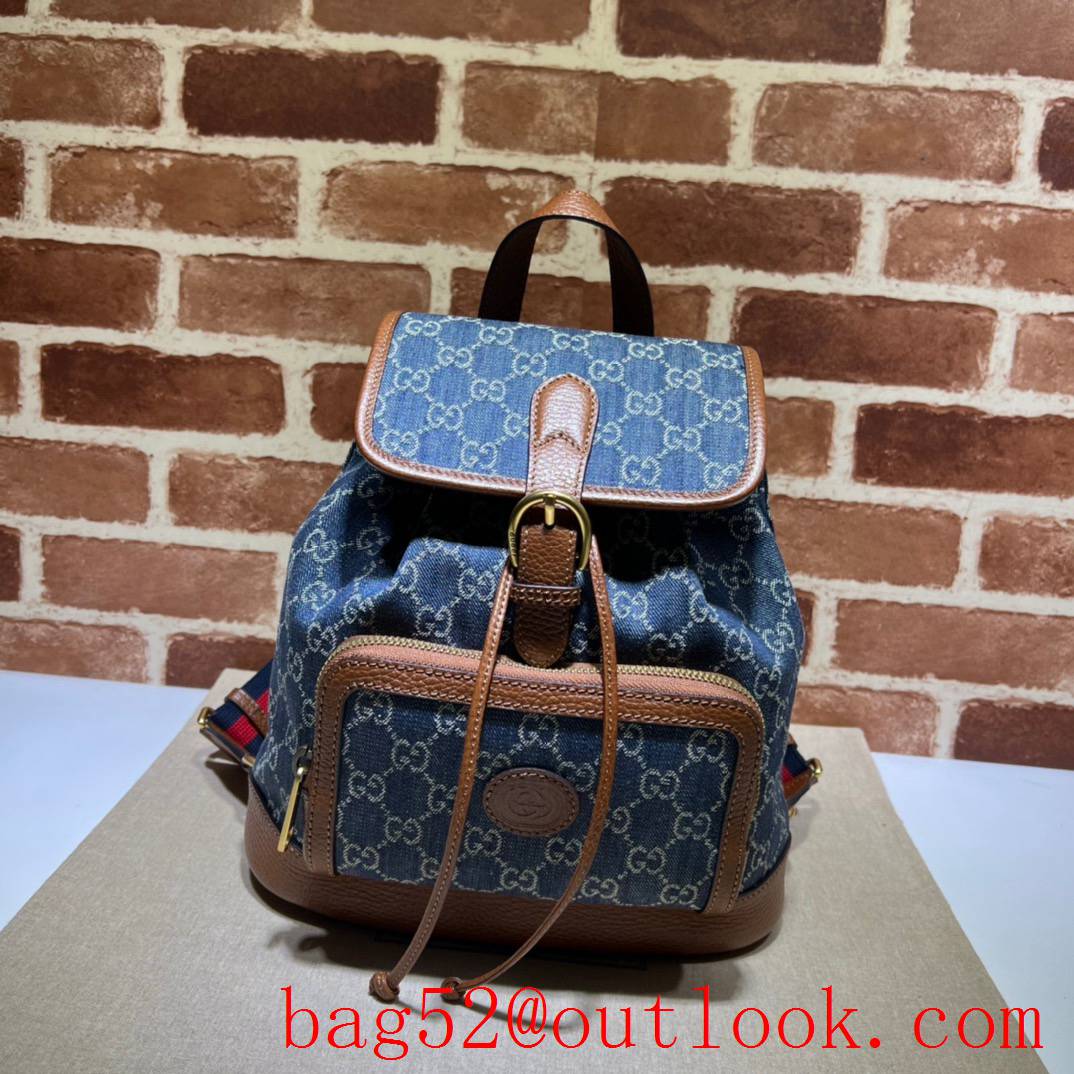 Gucci navy blue with brown GG Retro men Backpack handbag bag