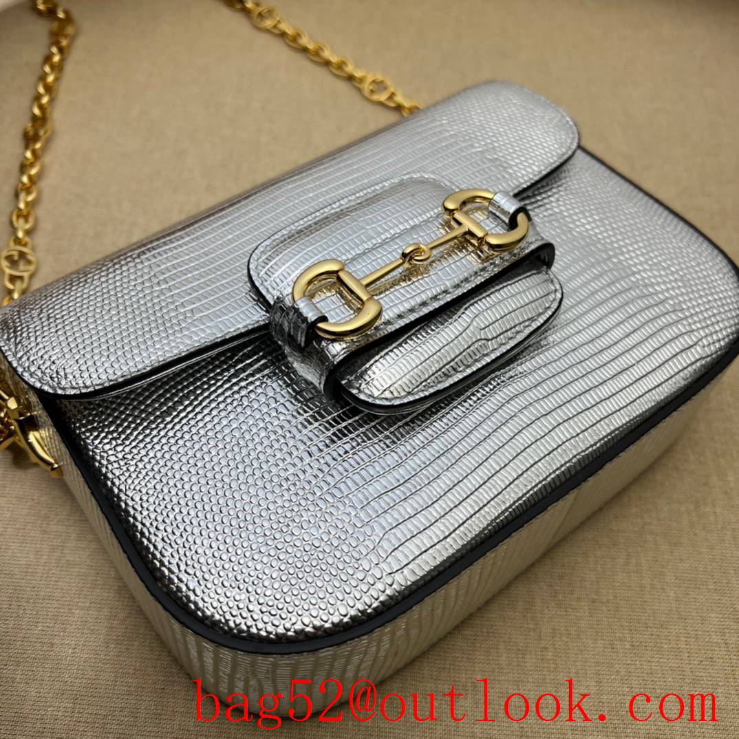 Gucci sliver Horsebit 1955 mini handbag bag in lizard leather handbag bag