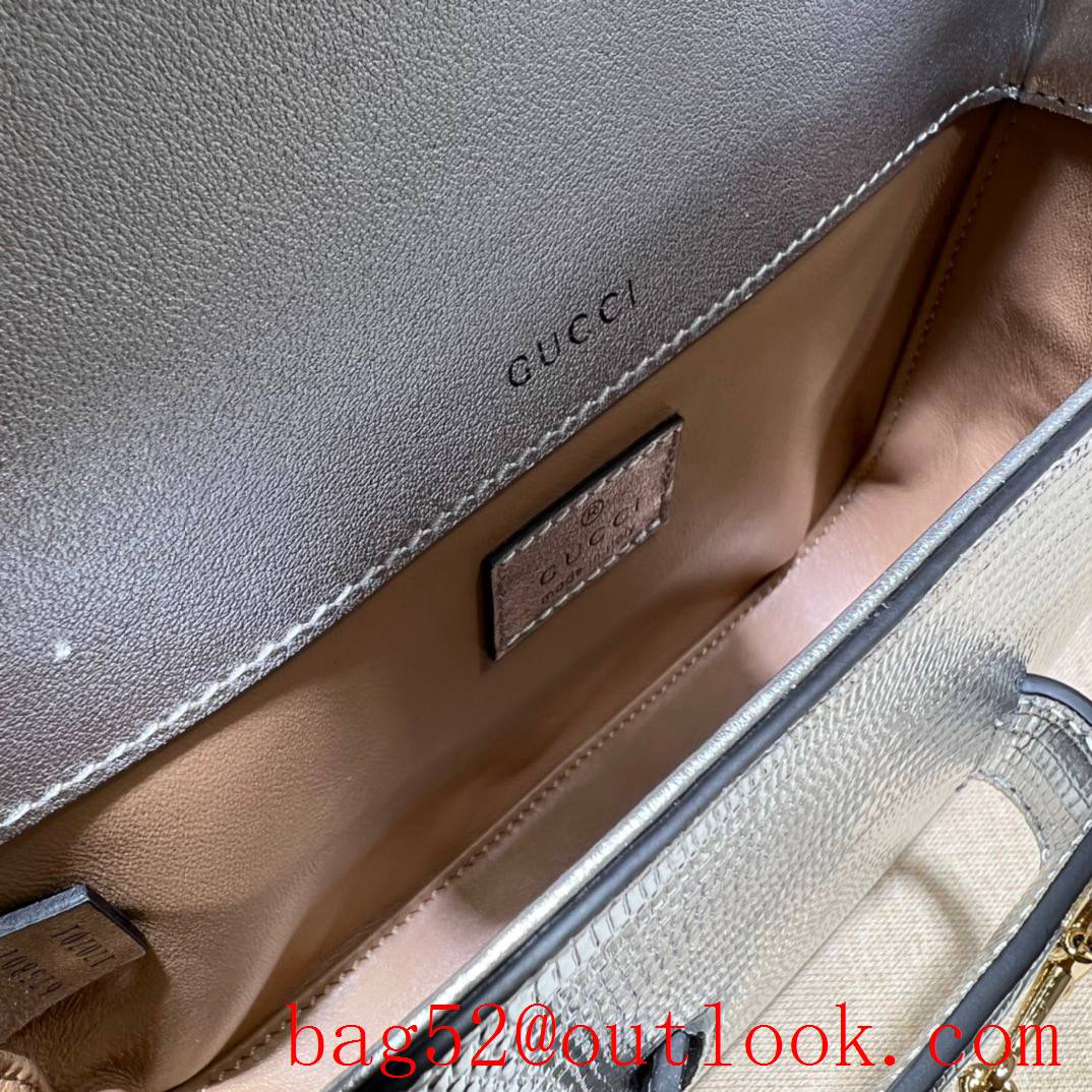 Gucci sliver Horsebit 1955 mini handbag bag in lizard leather handbag bag