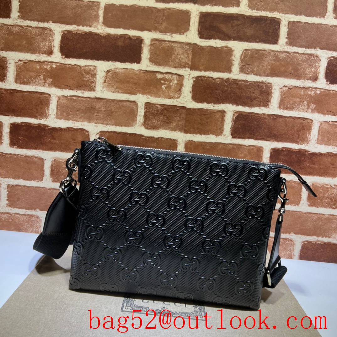 Gucci black GG print embossed medium messenger men handbag bag