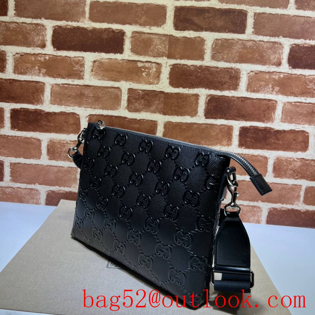 Gucci black GG print embossed medium messenger men handbag bag