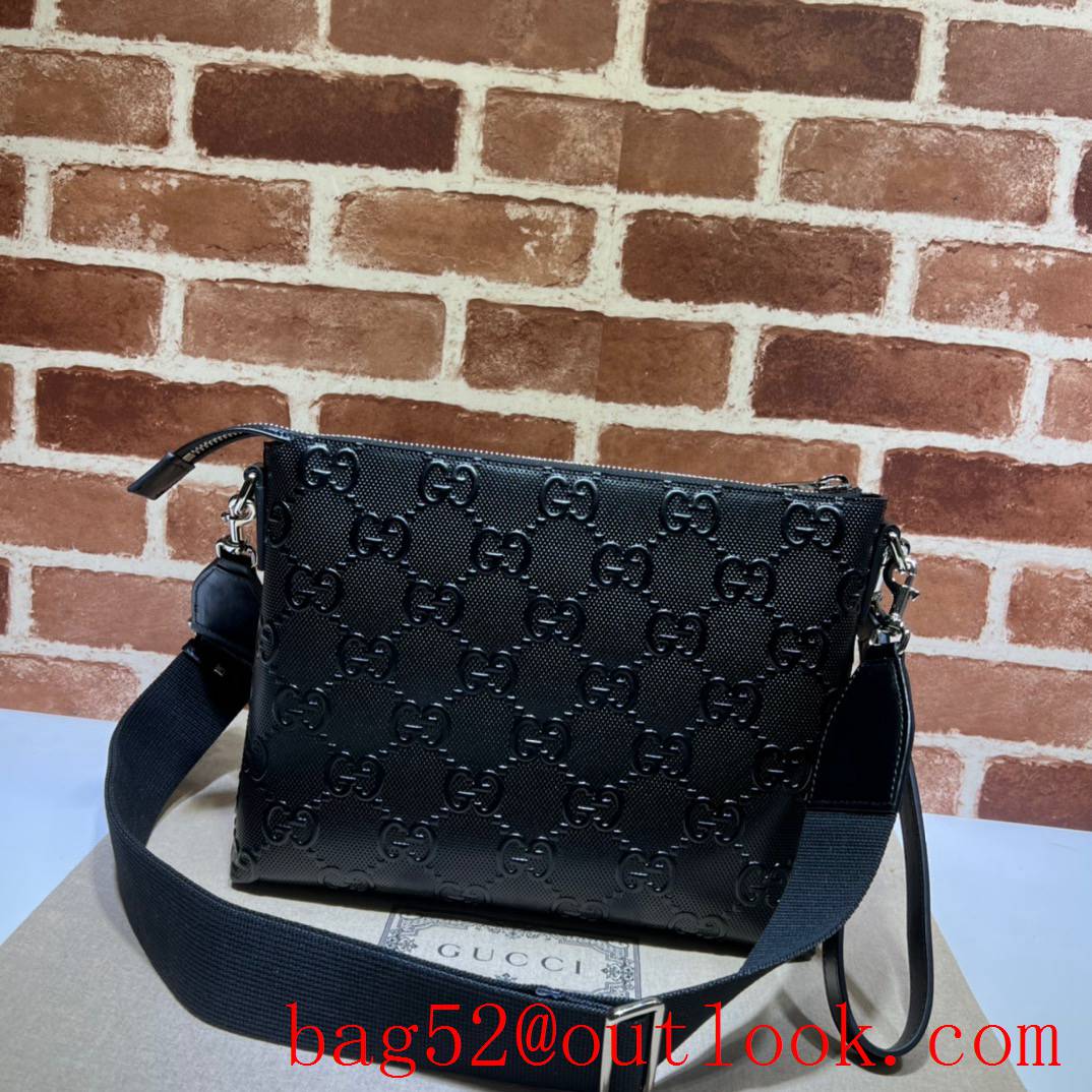 Gucci black GG print embossed medium messenger men handbag bag