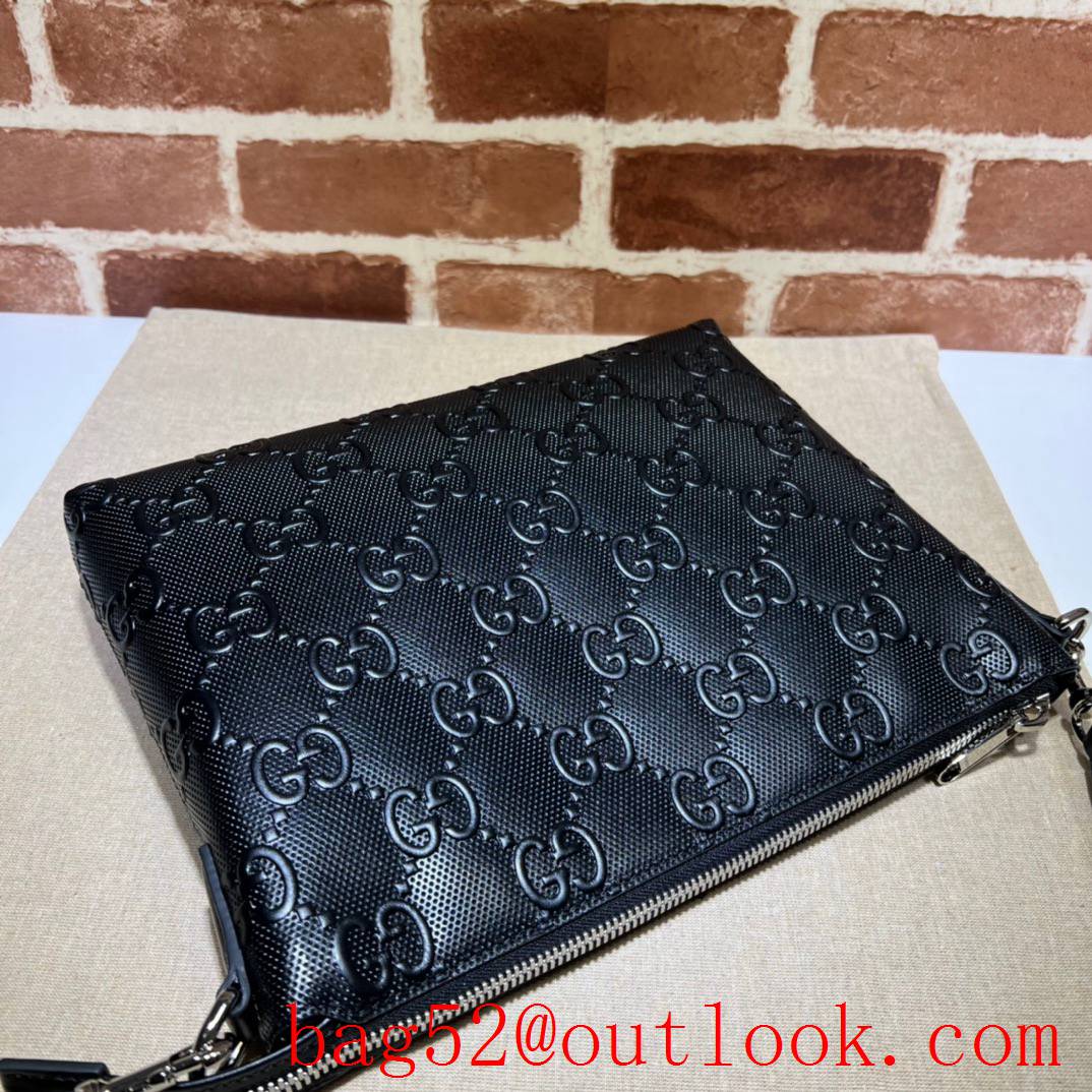 Gucci black GG print embossed medium messenger men handbag bag