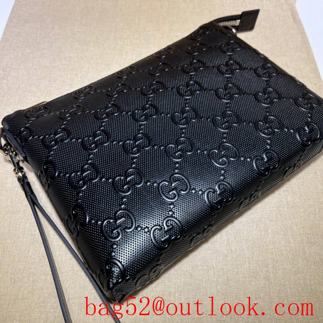 Gucci black GG print embossed medium messenger men handbag bag